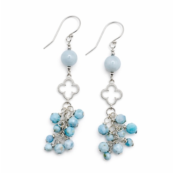 HK1017 S925 Larimar Clover Dangle Earrings